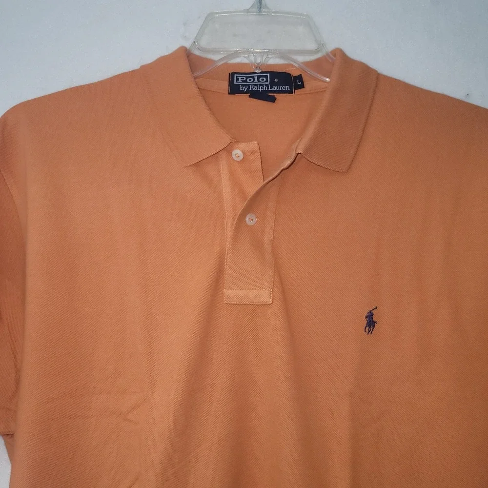 Polo Ralph Lauren Polo Shirt Men Large Orange Short Sleeve Cotton Pique Pony Vtg